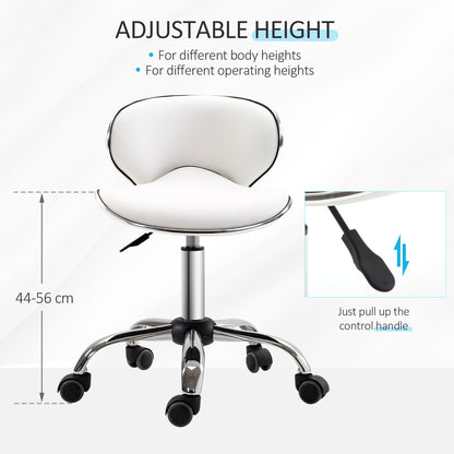 Adjustable Rolling Swivel Beauty Salon Chair, Stool for Spa, Technician - White