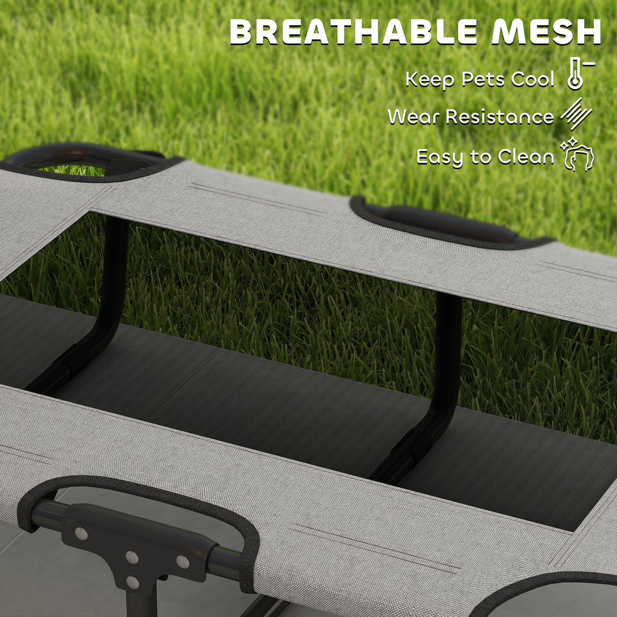 Portable Raised Dog Bed, Elevated Pet Cot with Breathable Mesh for Indoor Outdoor, for Small Medium Dogs, Light Grey