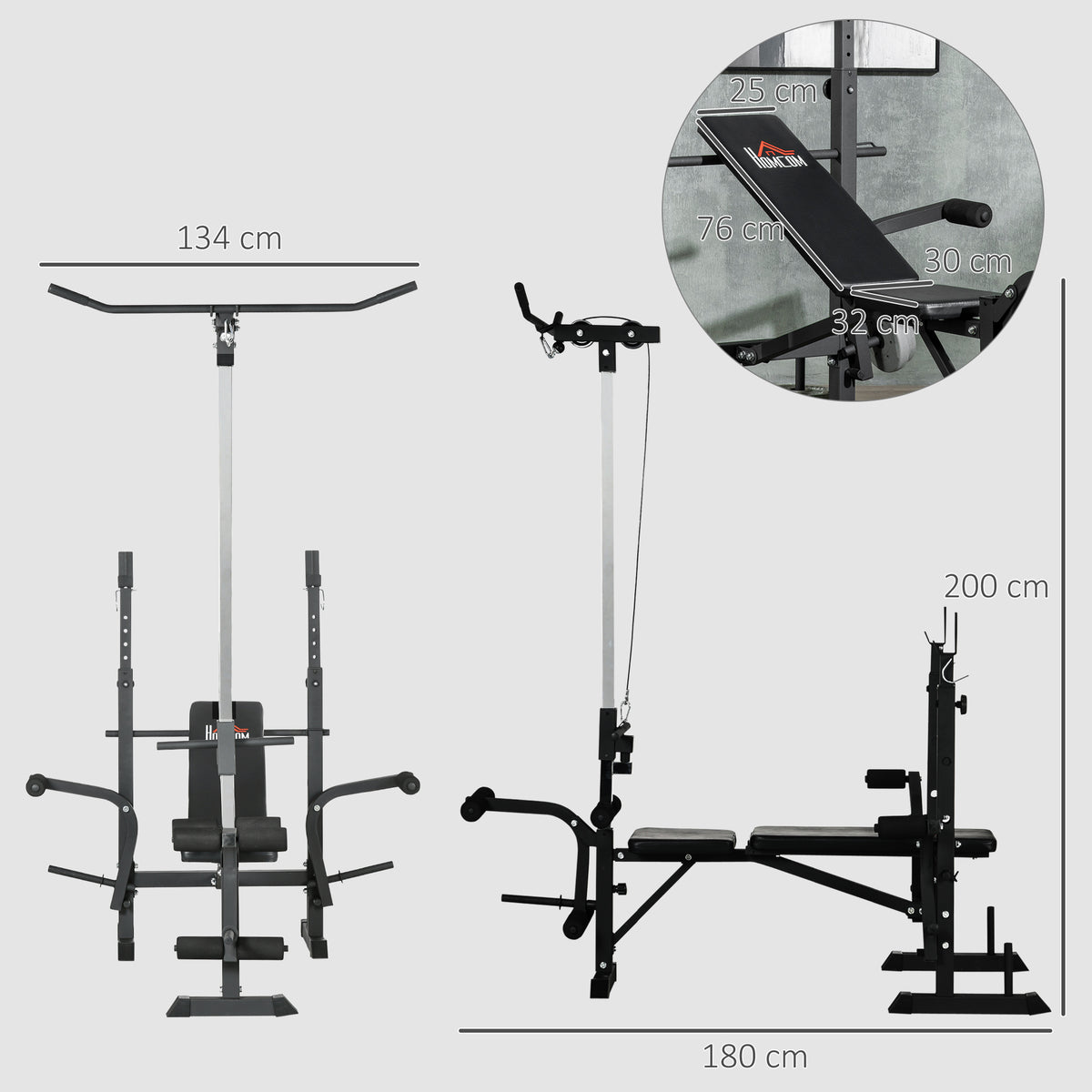 Adjustable Weight Bench with Pulley System, Incline Bench Press Set with Squat Rack, Leg Developer, Butterfly and Weight Storage, for Home Gym Full Body Workout