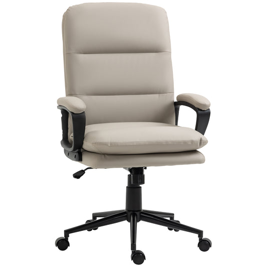 Office Chair, PU Leather Computer Desk Chair Office Chair with Adjustable Height and Swivel Rolling Wheels for Work Study, Light Grey
