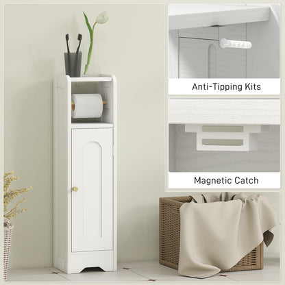 Small Bathroom Storage Cabinet with Toilet Roll Holder - White