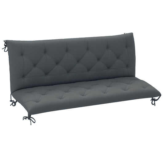 3 Seater Bench Pad, Garden Swing Chair Cushion with Back and Ties, Tufted Style Garden Furniture Window Seat Cushion for Indoor and Outdoor Use, 98 x 150 cm, Dark Grey