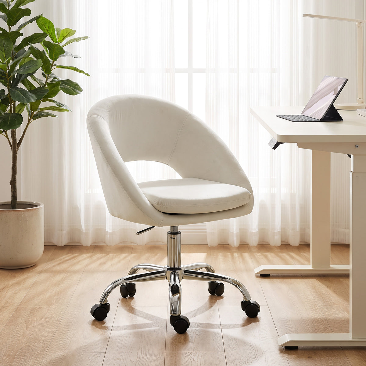 Velvet Desk Chair, Modern Office Chair with Height-Adjustable, Wheels, for Home Study Bedroom
