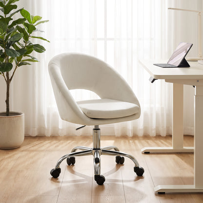 Velvet Desk Chair, Modern Office Chair with Height-Adjustable, Wheels, for Home Study Bedroom