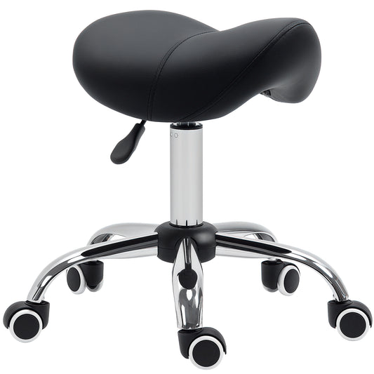 Cosmetic Stool 360° Rotate Height Adjustable Salon Massage Spa Chair Hydraulic Rolling Faux Leather Saddle Stool Mobility, Black