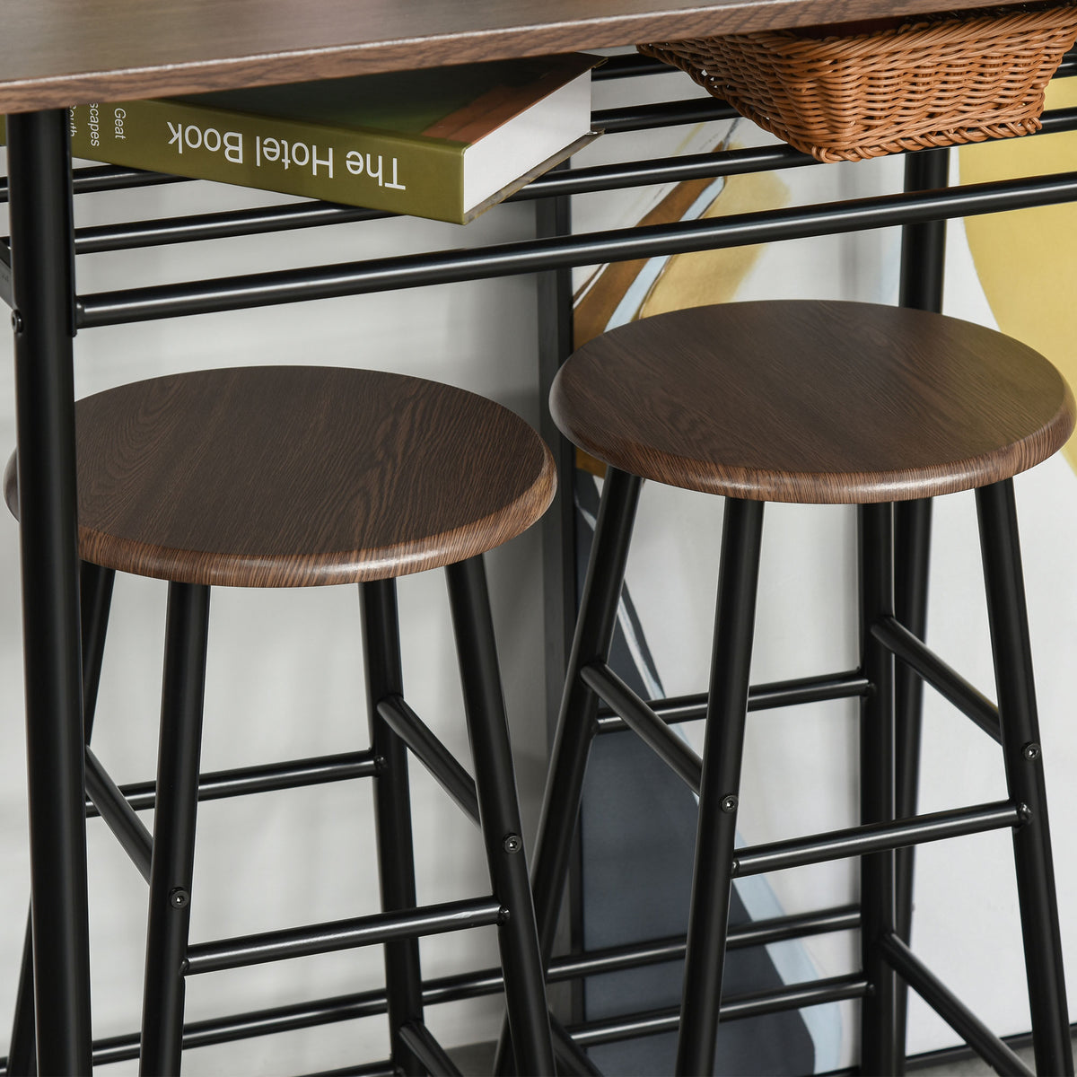 Bar Table Set, Bar Table and Stools Set, Footrest and Storage Shelf, for Kitchen, Dining Room, Pub, Cafe