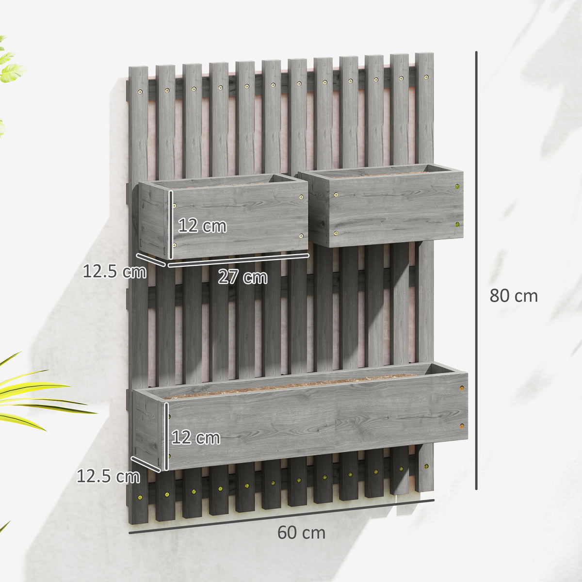 Wall-mounted Wooden Garden Planters with Trellis, Drainage Holes and 3 Planter Boxes for Patio