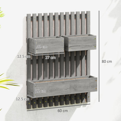 Wall-mounted Wooden Garden Planters with Trellis, Drainage Holes and 3 Planter Boxes for Patio