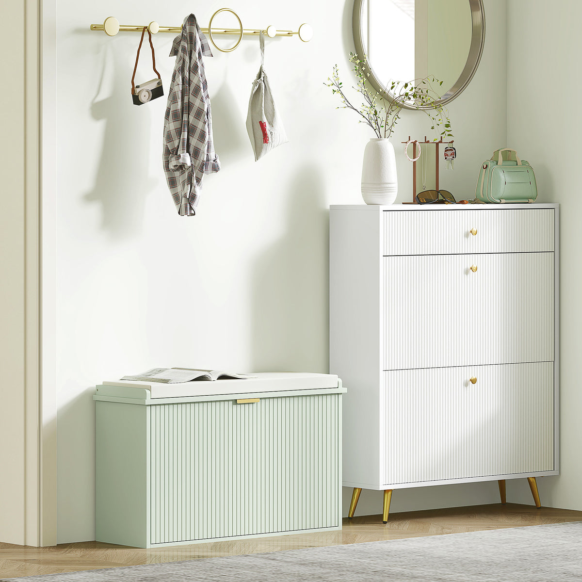 Eight Shoe Bench, with Top Seat - Green