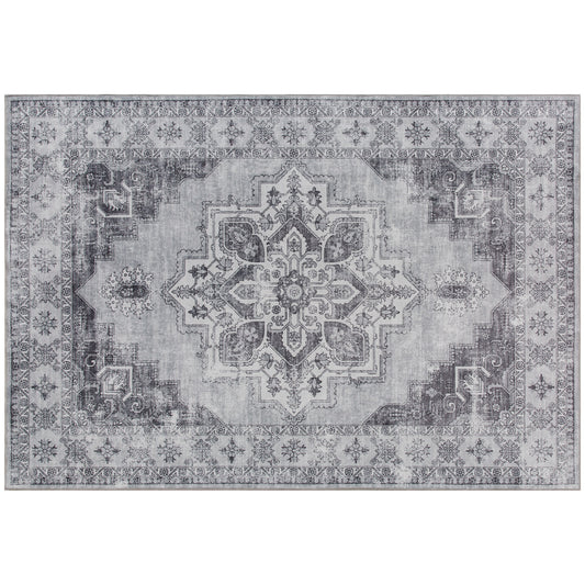 Vintage Area Rug, Non-Slip Washable Rug, Flannel Floor Carpet for Living Room, Bedroom, Dining Room, Home Office, 290 x 200 cm, Grey