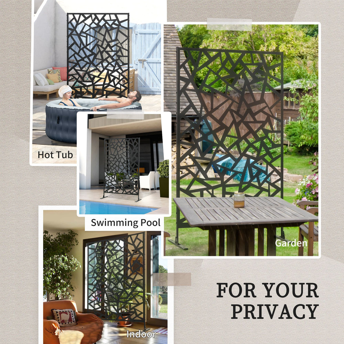 Freestanding Garden Partition Screen Metal Decorative with Expansion Screws, Black
