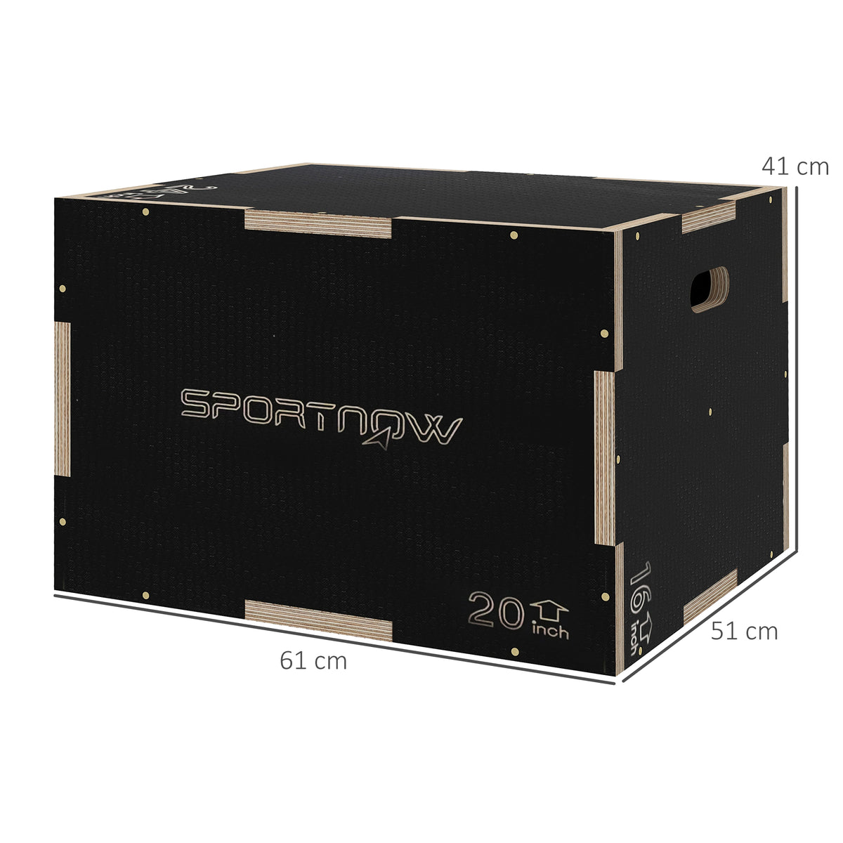 Multi-Faceted Jump Box, Wooden Step Up Box, for Home, Gym, Exercise, 16.1"/20.1"/24" - Black