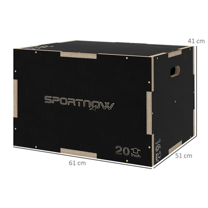 Multi-Faceted Jump Box, Wooden Step Up Box, for Home, Gym, Exercise, 16.1"/20.1"/24" - Black