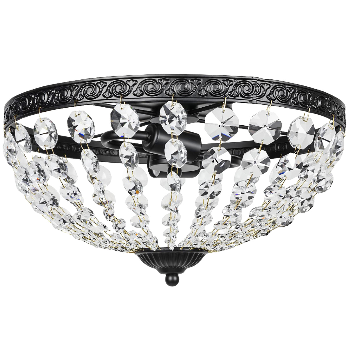 Crystal Chandelier Ceiling Light with 168 Octagonal Beads, Vintage 2-Light Flush Mount Ceiling Light for Living Room, Bedroom, Hallway, Dining Room