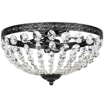 Crystal Chandelier Ceiling Light with 168 Octagonal Beads, Vintage 2-Light Flush Mount Ceiling Light for Living Room, Bedroom, Hallway, Dining Room