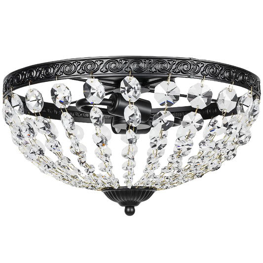 Crystal Chandelier Ceiling Light with 168 Octagonal Beads, Vintage 2-Light Flush Mount Ceiling Light for Living Room, Bedroom, Hallway, Dining Room
