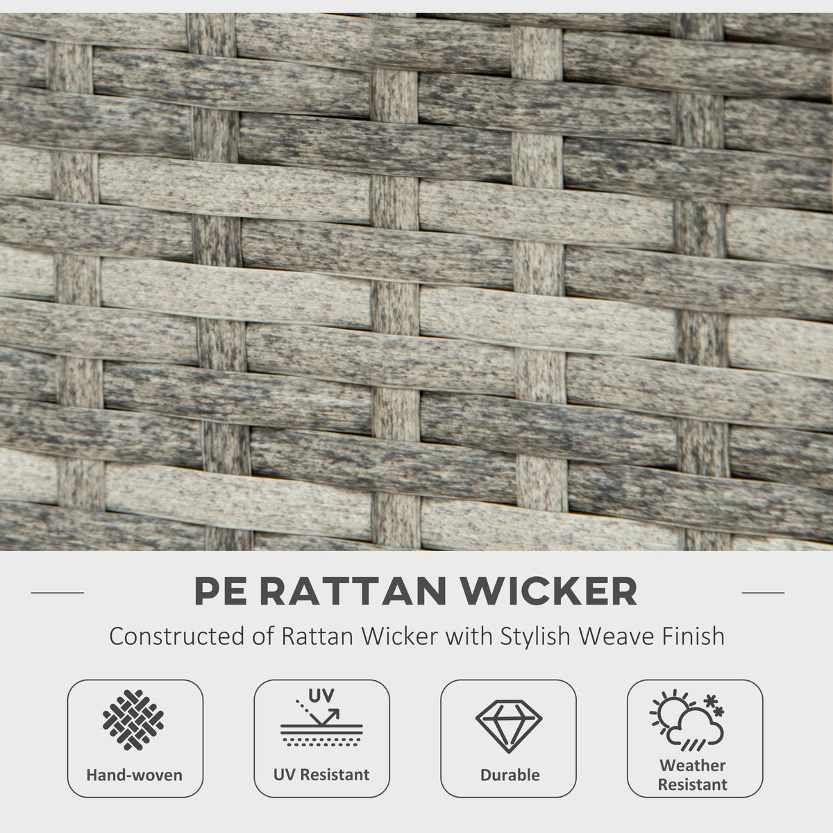 Outdoor PE Rattan Gas Fire Pit Table, Patio Square Propane Heater with Rain Cover, Mesh Lid and Lava Stone, 40, 000 BTU, Mixed Grey