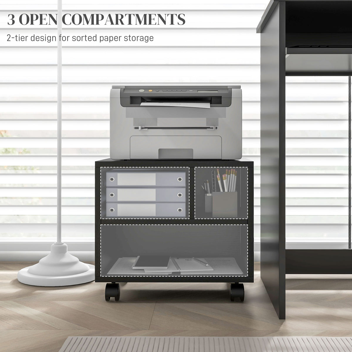 Three-Compartment Printer Cabinet, with Wheels