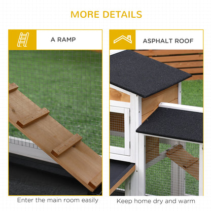 2 Tier Rabbit Hutch with No-leak Plastic Trays Wooden Guinea Pig Hutch with Run, Yellow