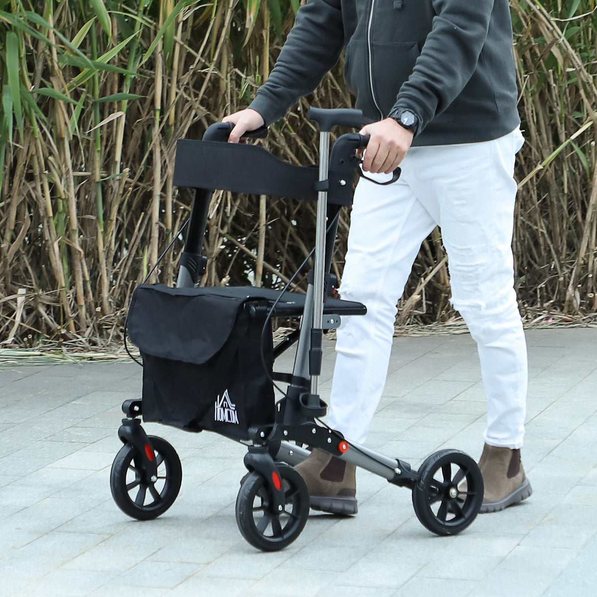 Rollator Walker with Seat, Compact Quick Folding Mobility Walker with 8" Wheels, Carry Bag, Adjustable Height, Cane Holder and Lightweight Aluminium Frame for Seniors and Disabled, Silver
