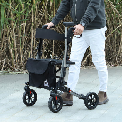Rollator Walker with Seat, Compact Quick Folding Mobility Walker with 8" Wheels, Carry Bag, Adjustable Height, Cane Holder and Lightweight Aluminium Frame for Seniors and Disabled, Silver
