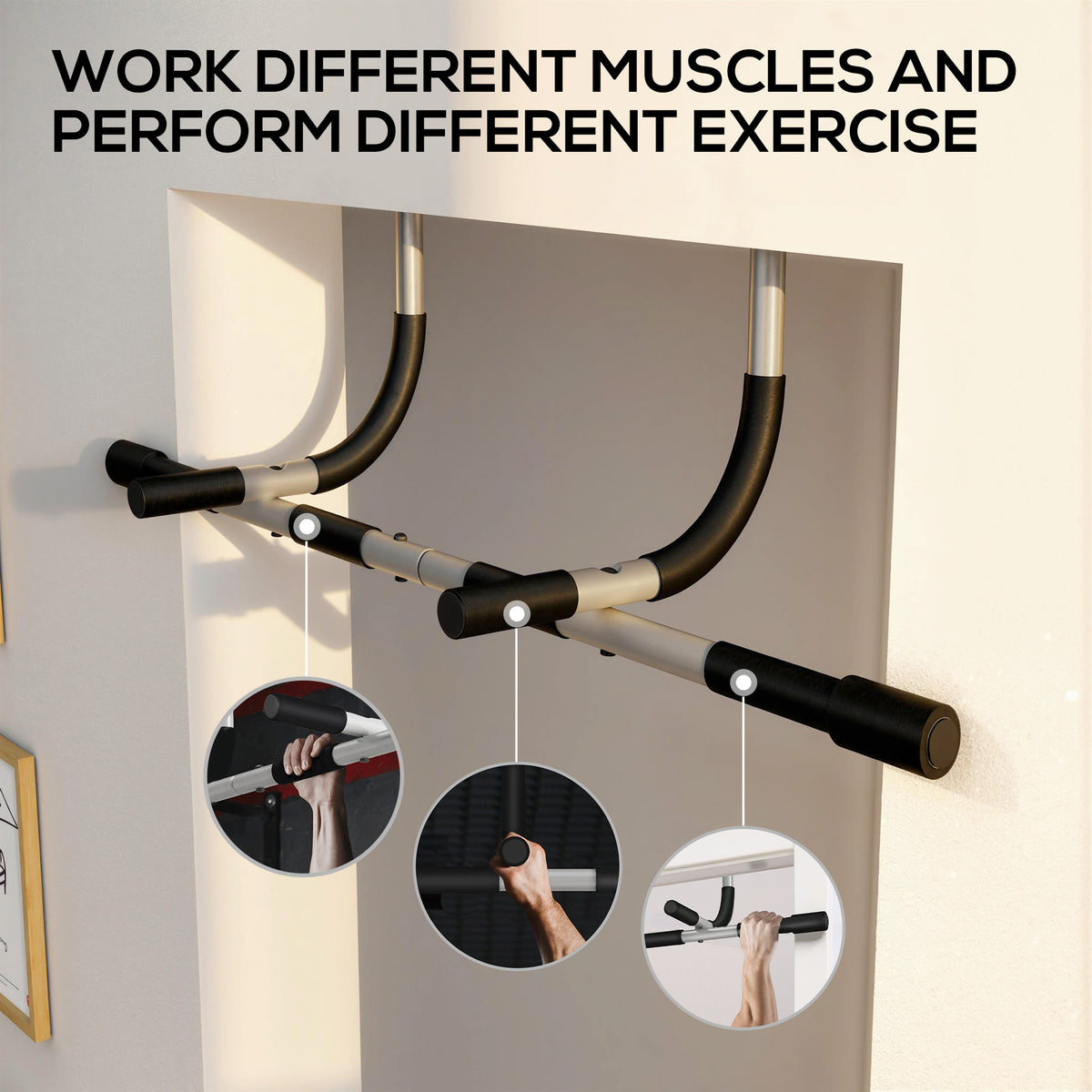 Doorway Pull up Bar, Door Frame Chin up Push up Bar for Home Gym Upper Body Workout, No Drilling or Screws