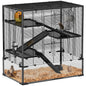 Four-Tier Hamster Cage with Deep Tempered Glass Bottom, Hut, Running Wheel, Food Dish, Water Bottle, 78.5 x 48.5 x 80cm