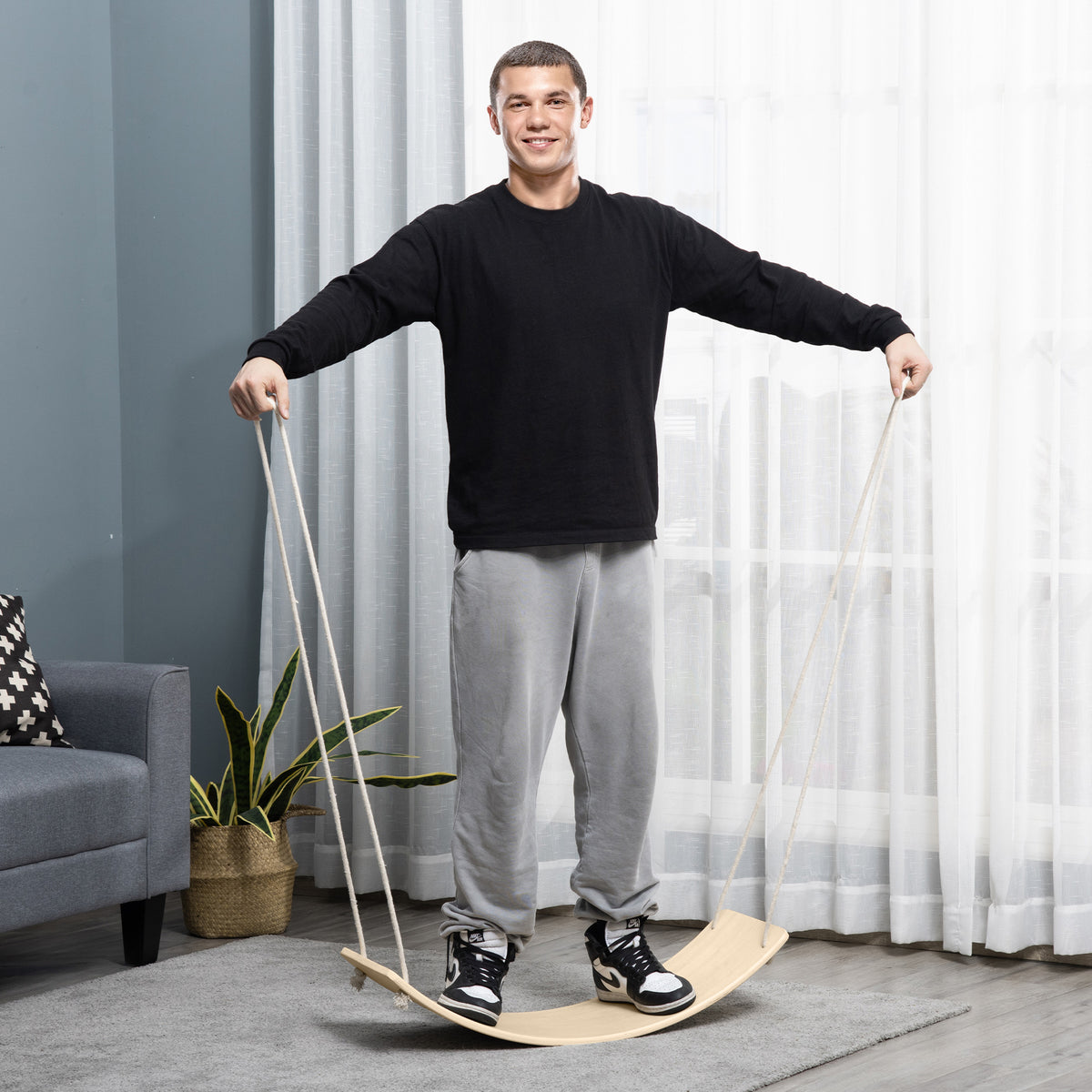 Wood Balance Board with Ropes, Balance Board for Full Body Workout, Multipurpose for Kids and Adults