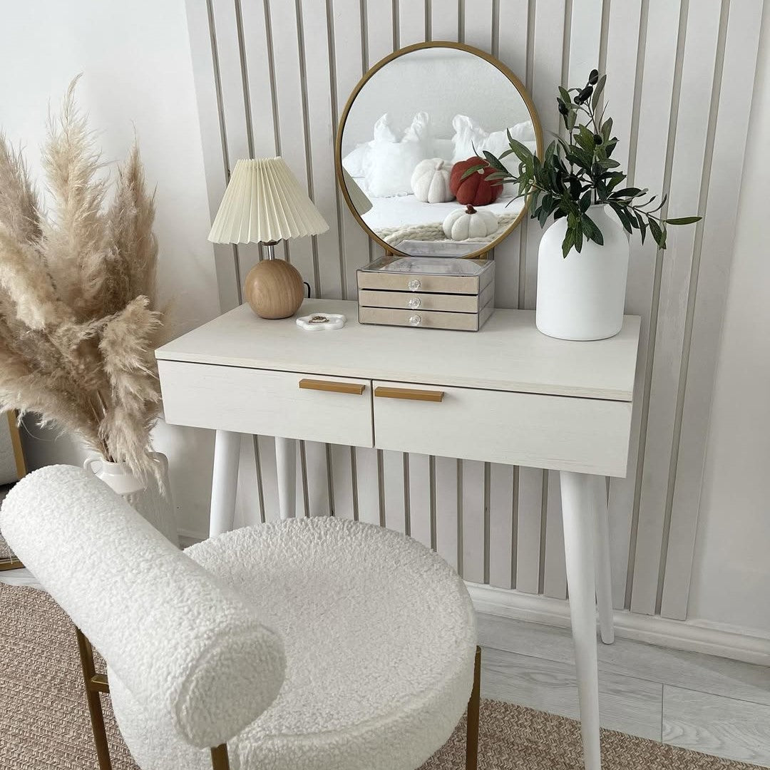 Dressing Table, with Round Mirror, 80 x 40 x 123 cm - White