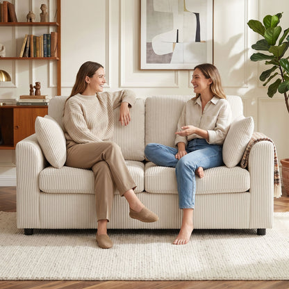 2 Seater Sofa, Corduroy Small Couch with Spring Cushion, Wide and Deep Seat