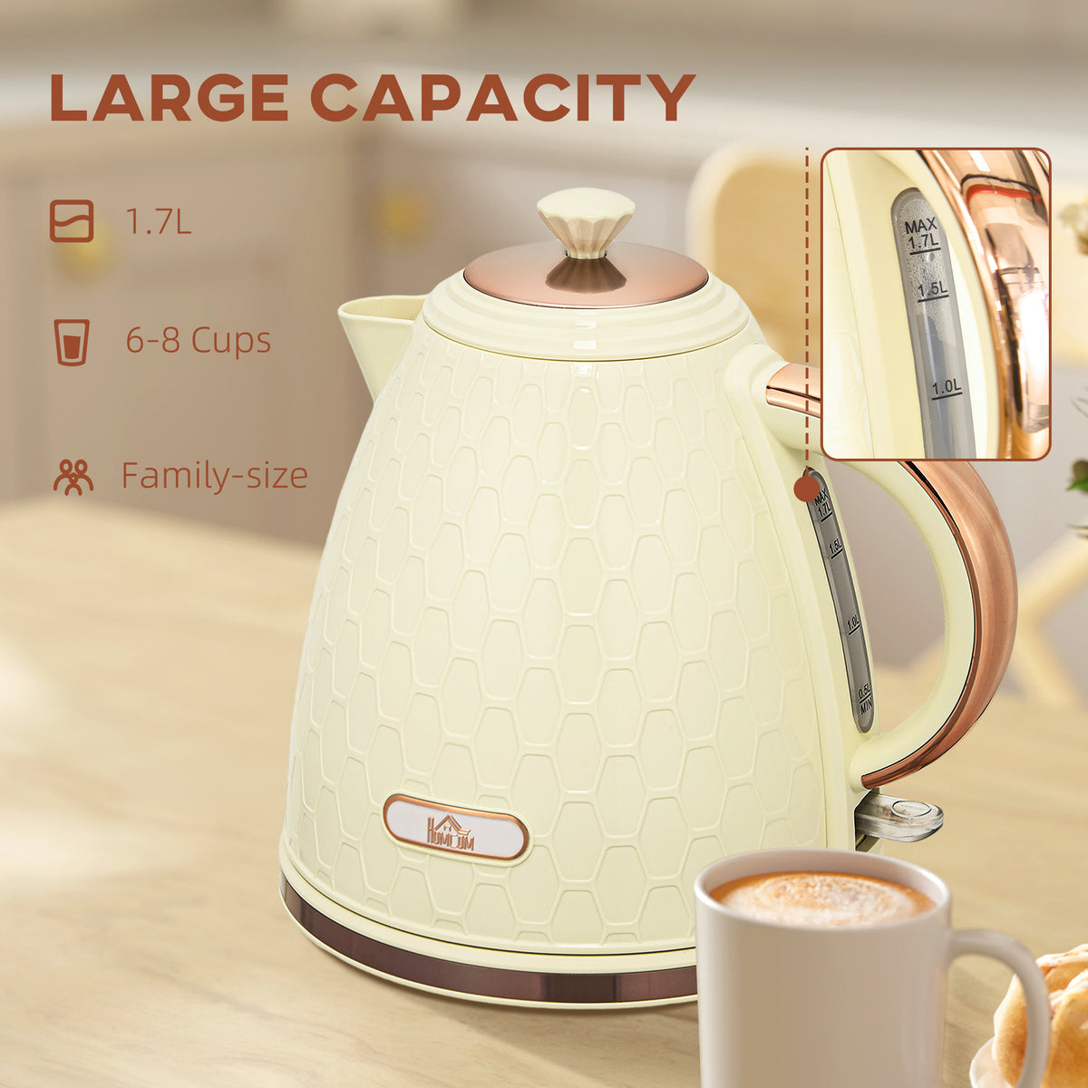 Electric Kettle, 1.7L, Fast Boil, 3000W Cordless Water Kettle with Removable Washable Anti-scale Filter