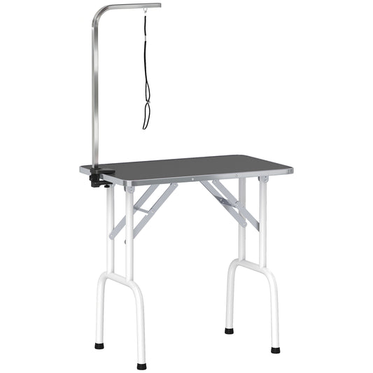 32" Foldable Dog Grooming Table Pet Drying Beauty Table Adjustable Fixed Arm Rubber Top