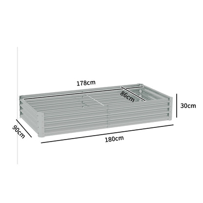 180 x 90cm Galvanised Steel Open Planter - Silver