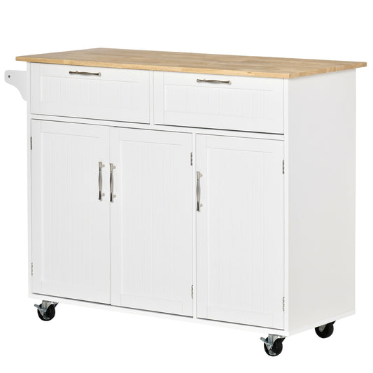 Kitchen Island Utility Cart, with 2 Storage Drawers & Cabinets for Dining Room, White