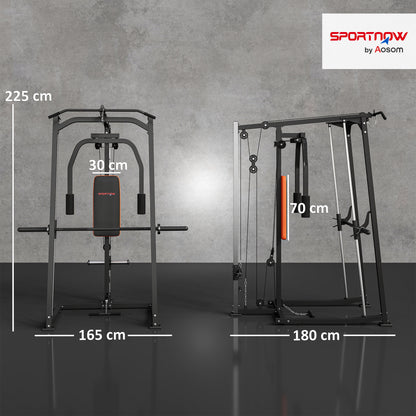 3-in-1 Smith Machine with Dual Cable Pulley System, Chest Press Station, 17-Level Squat Rack and Barbell Bar