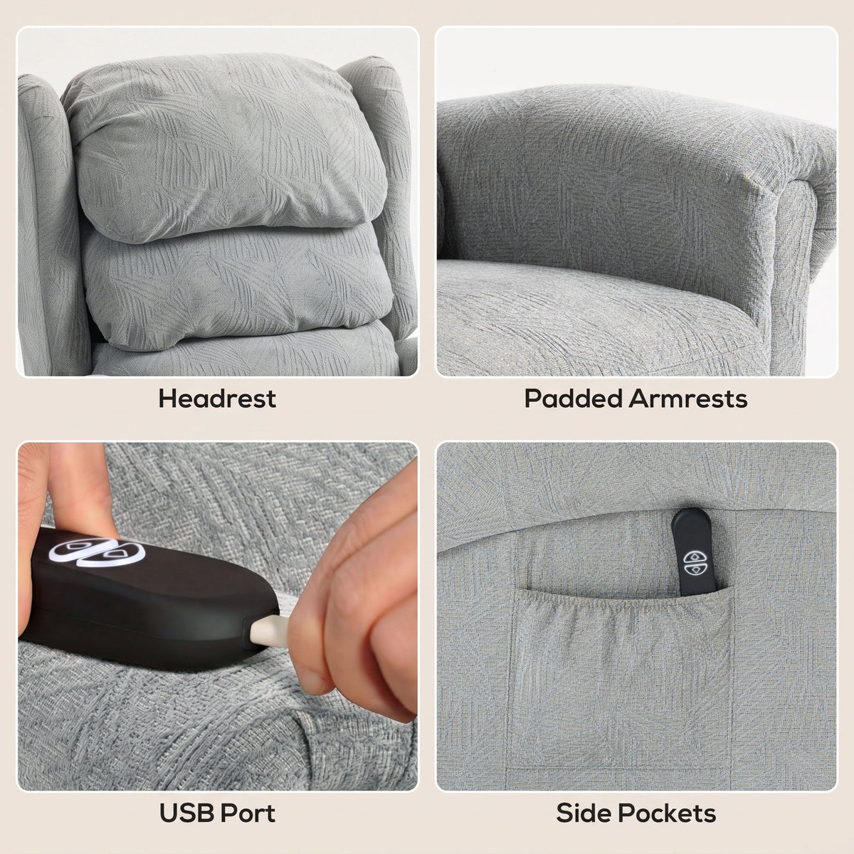 Velvet-Feel Electric Riser Recliner Chair - Grey