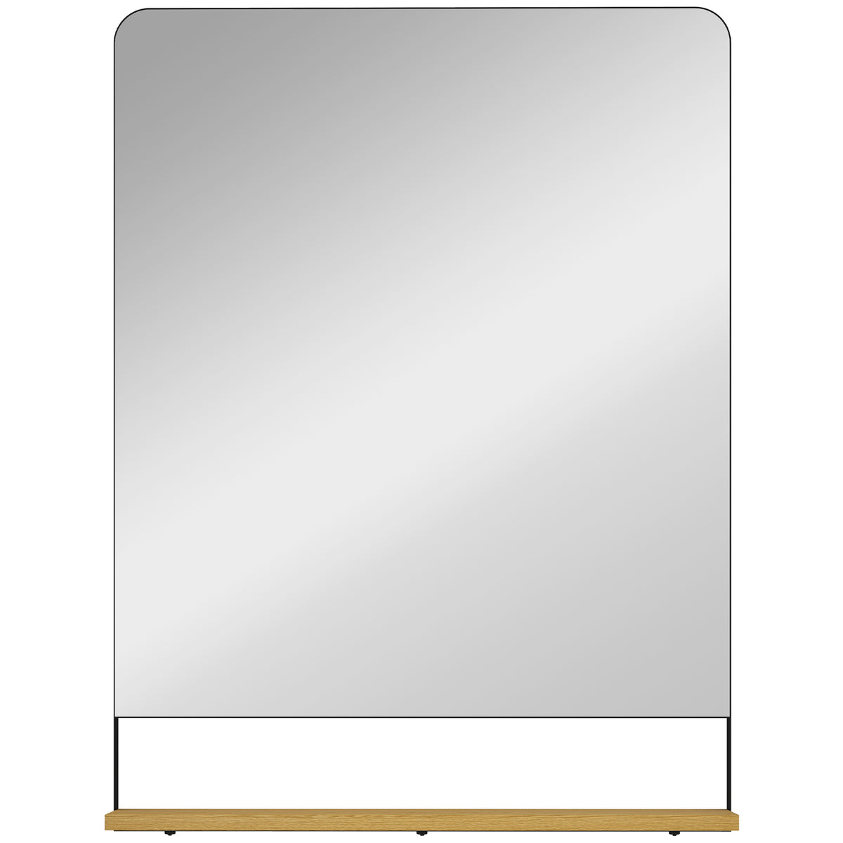 Wall Mirror with Wood Shelf - Black