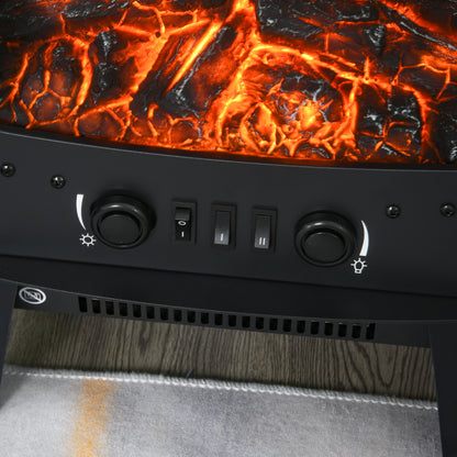 900W/1800W Freestanding Electric Fireplace Room Heater w/ Adjustable Artificial Flame 3-Sided Tempered Glass Panels Safe Home Warmth Retro Faux Fire