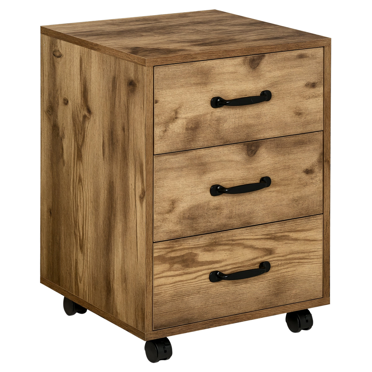 3 Drawer File Cabinet, Mobile Filing Cabinet on Wheels for Home Office, Study, Rustic Brown