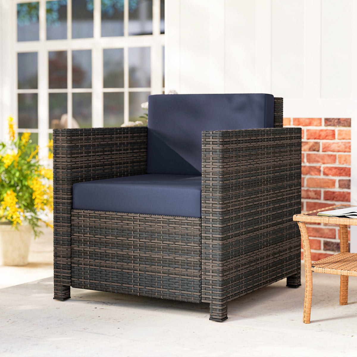 PE Rattan Garden Armchair with Cushion