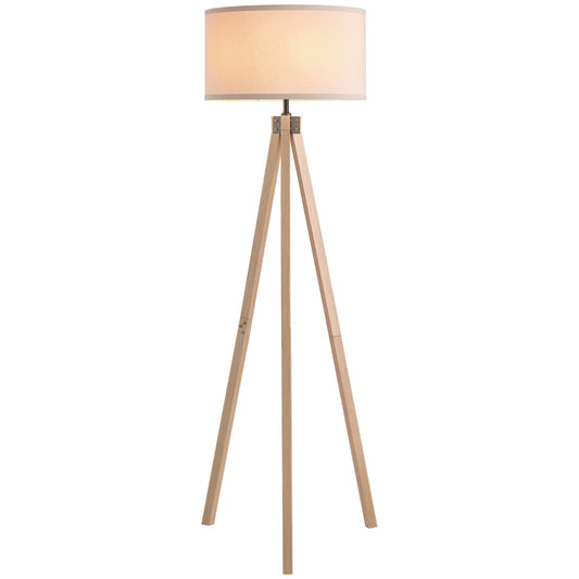 Floor Lamp with Wood Tripod, Free Standing E27 Bulb Lamp Versatile Use For Home Office - Beige