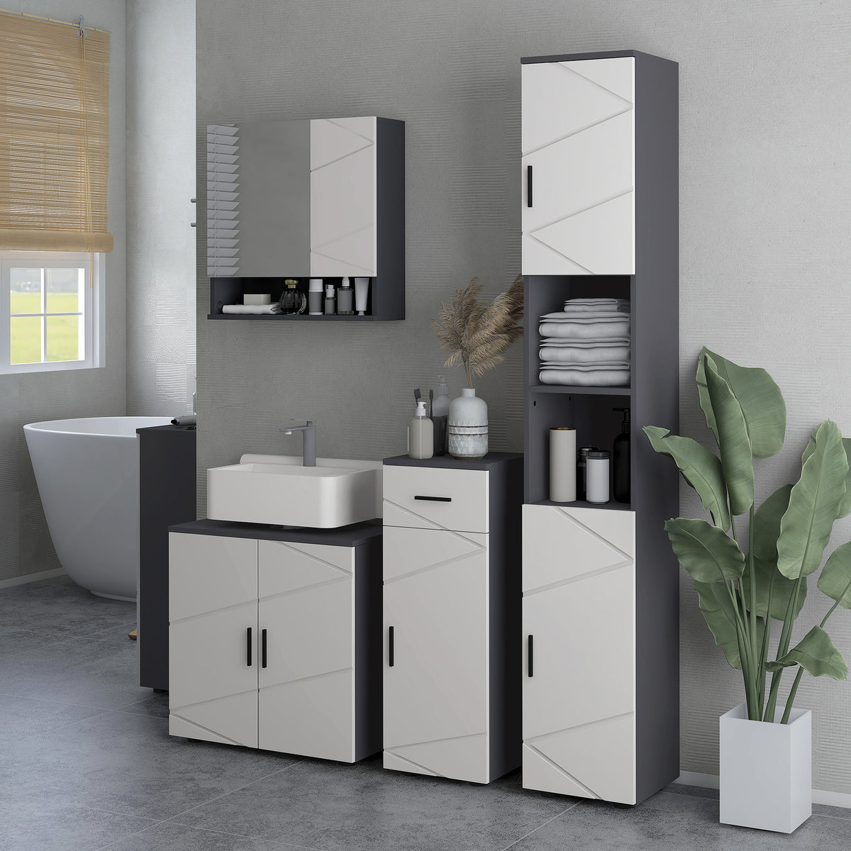 Under Sink Bathroom Cabinet, Bathroom Sink Cabinet with Soft-Close Doors, Adjustable Shelf, 10 x 20cm U Shaped Cut-Out, Storage Cupboard for Basin without Pedestal, Light Grey