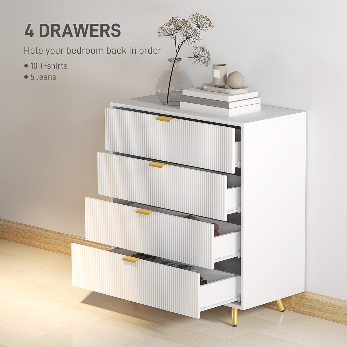 Four-Drawer Bedside Table - White