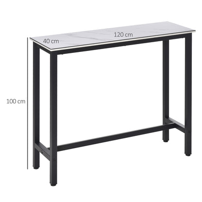 Rectangular Bar Table, Wood Effect Coffee Table for Small Space, Breakfast Dining, Kitchen, Industrial, White & Black