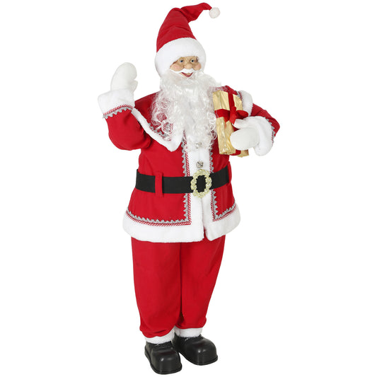 5ft Life Size Singing Santa Claus, Animated Santa with Rotating Head, Waving Hand, Posable Arms, Sound Touch Activated