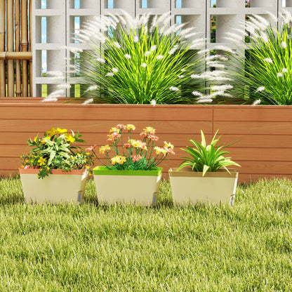 Set of 3 Self Watering Plant Pots Outdoor, 27cm Rectangular Garden Planters with Visual Water Level Window, Plastic Flower Pots for Indoor Outdoor Garden Balcony Windowsil