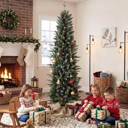 Slim Gracious Pine Xmas Tree, 7ft/210cm Artificial Christmas Tree with 904 Branch Tips, Foldable Steel Stand, Green