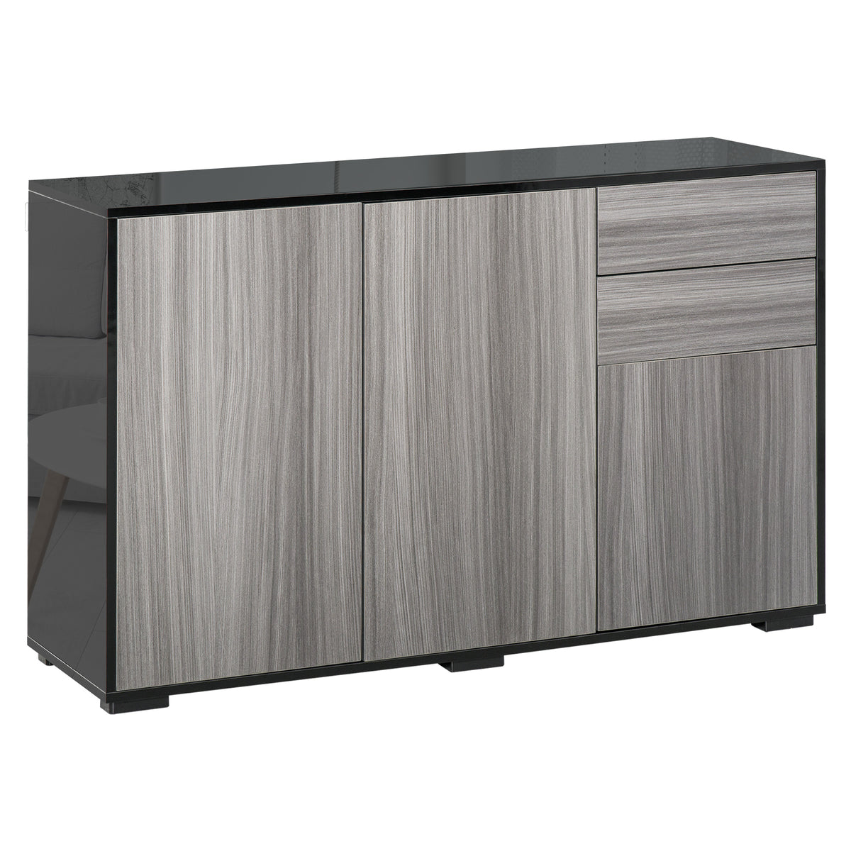High Gloss Side Cabinet, Push-Open Design with 2 Drawers and 2 Cabinets for Living Room, 74H x 117W x 36Dcm