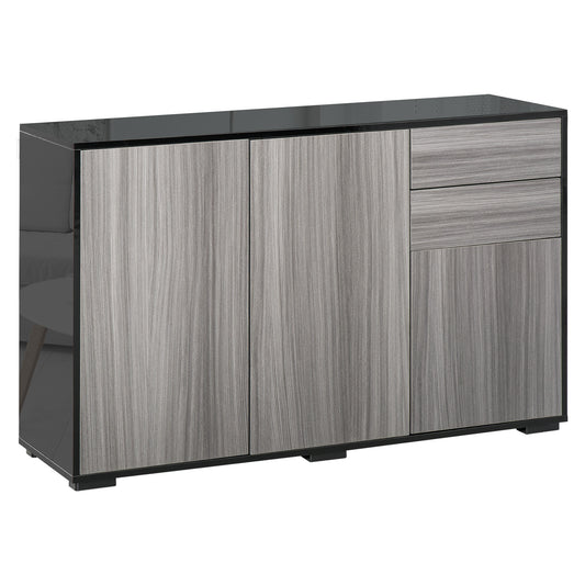 High Gloss Side Cabinet, Push-Open Design with 2 Drawers and 2 Cabinets for Living Room, 74H x 117W x 36Dcm