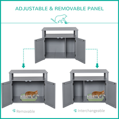 Wooden Cat Litter Box Enclosure Furniture with Adjustable Interior Wall & Large Tabletop for Nightstand